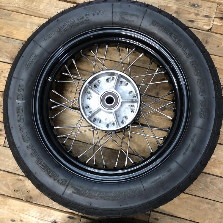 Indian Scout Bobber spoked / laced wheels with Pirelli tyres